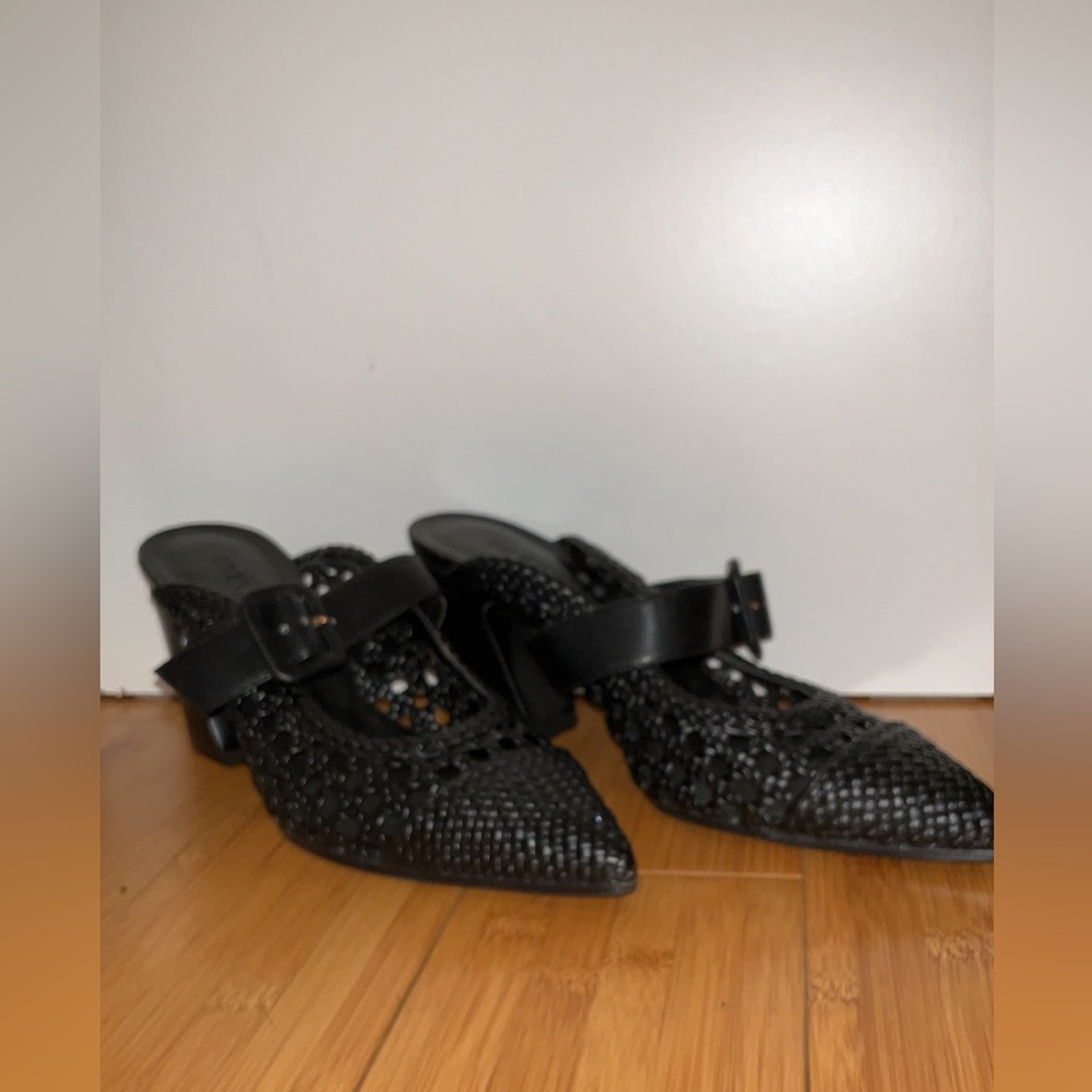 Nine West Shoes Size 6 Black Woven Mules Block Heel